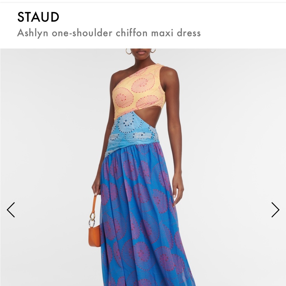 Staud Ashlyn Abstract Print one-shoulder chiffon maxi dress